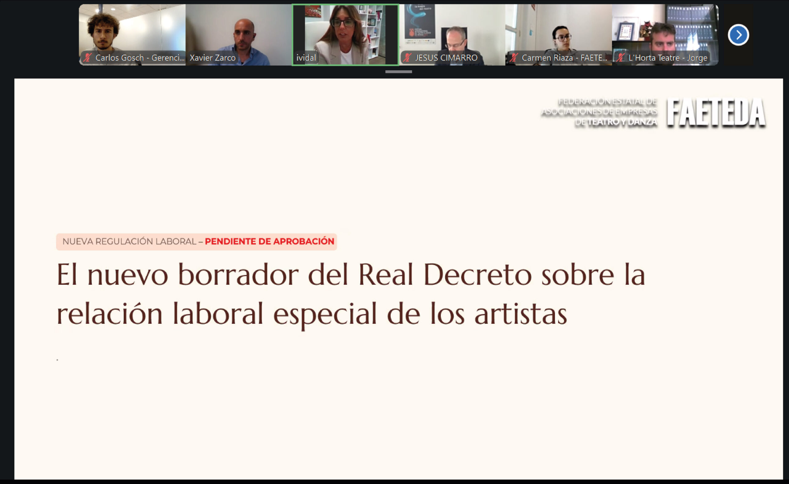Webinar FAETEDA: Novedades y modificaciones del nuevo RD de Artistas