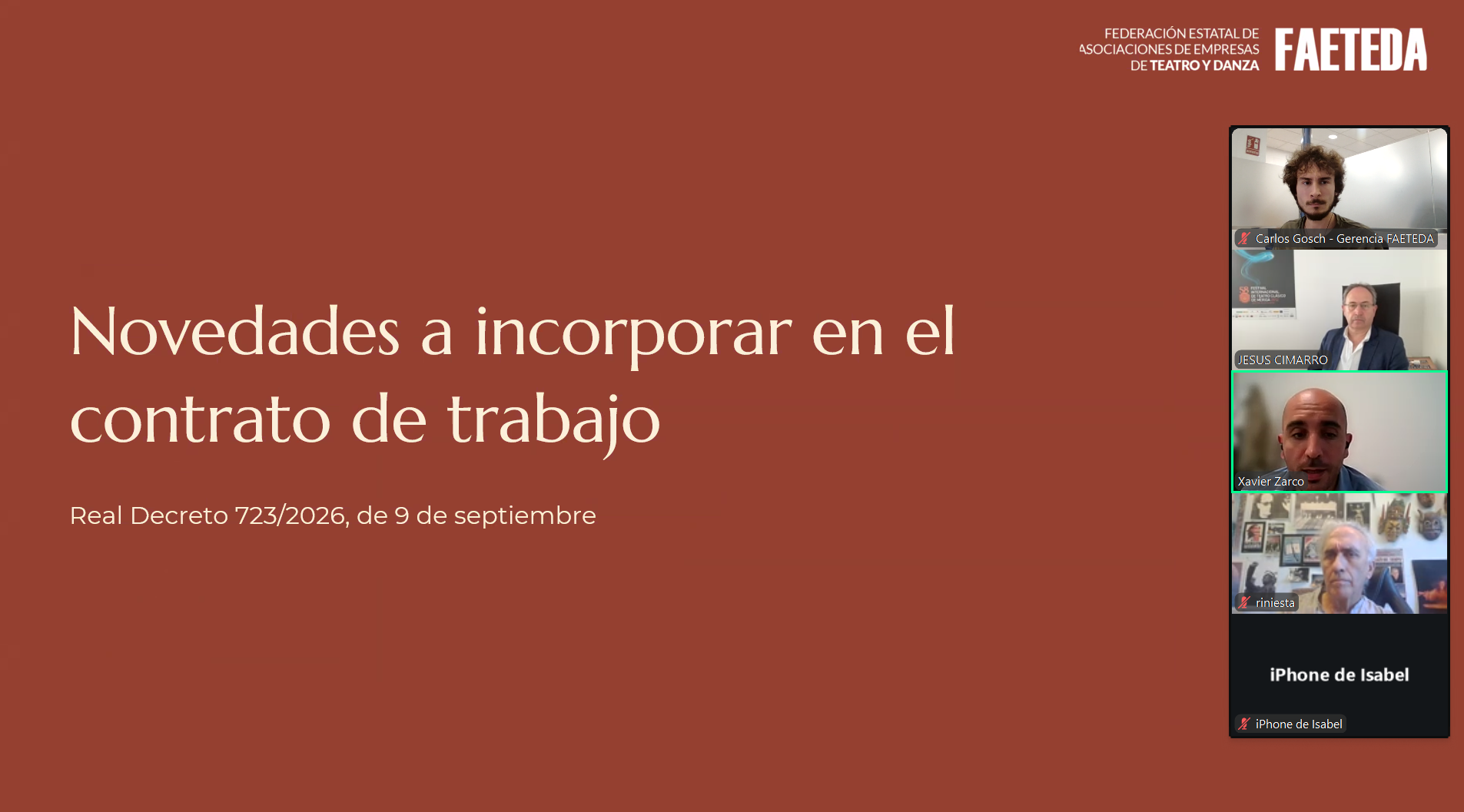 FAETEDA celebra un webinar sobre las nuevas obligaciones laborales del Real Decreto 723/2026